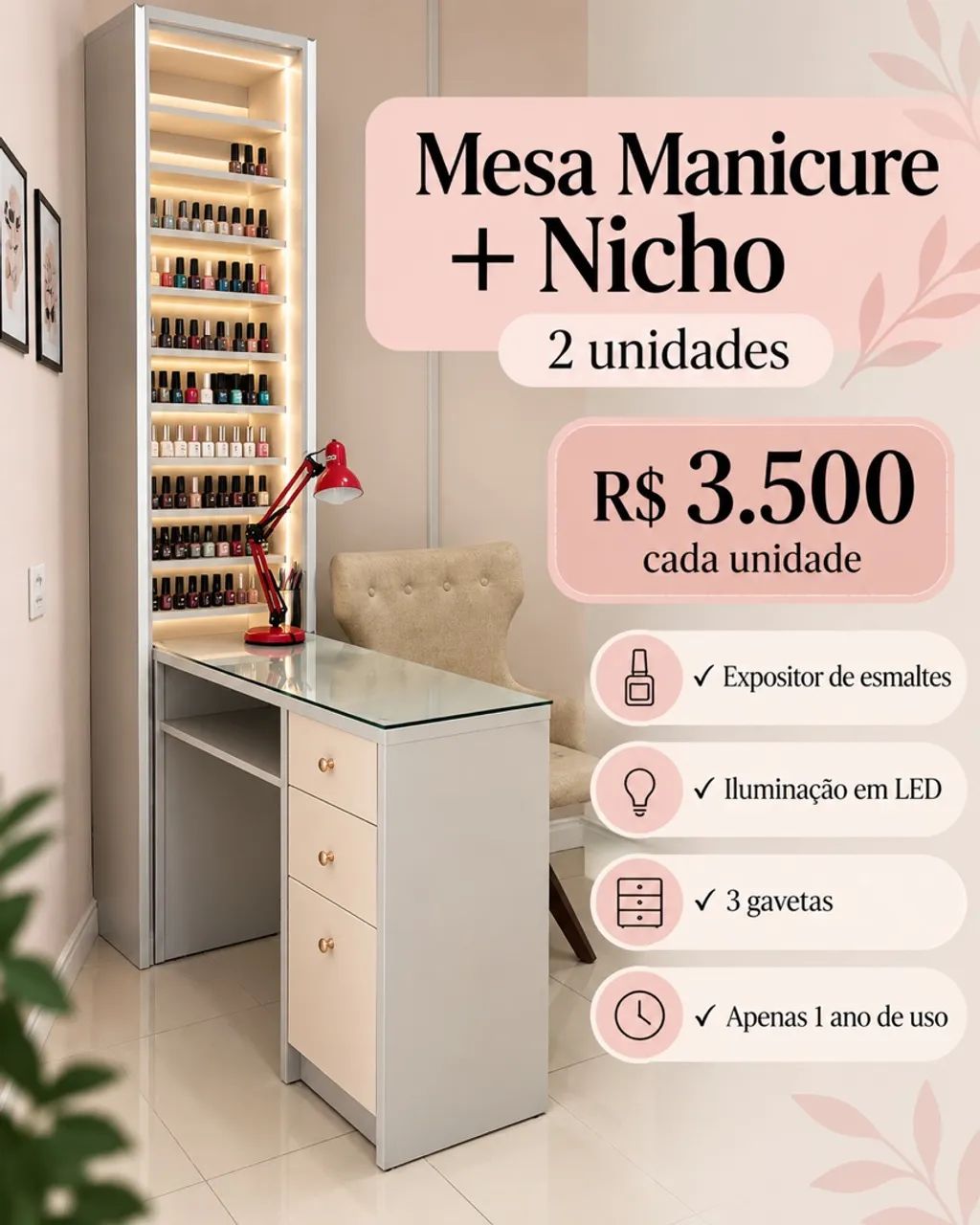 Mesinha de manicure com expositor de esmalte 