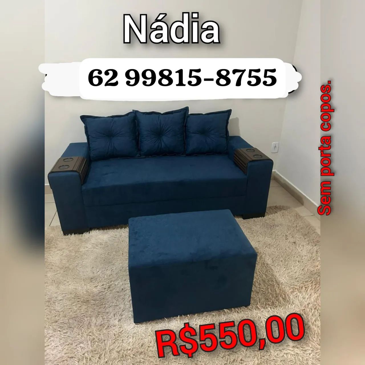 SOFÁ AZUL R$550,00 À VISTA MEDE 1.75