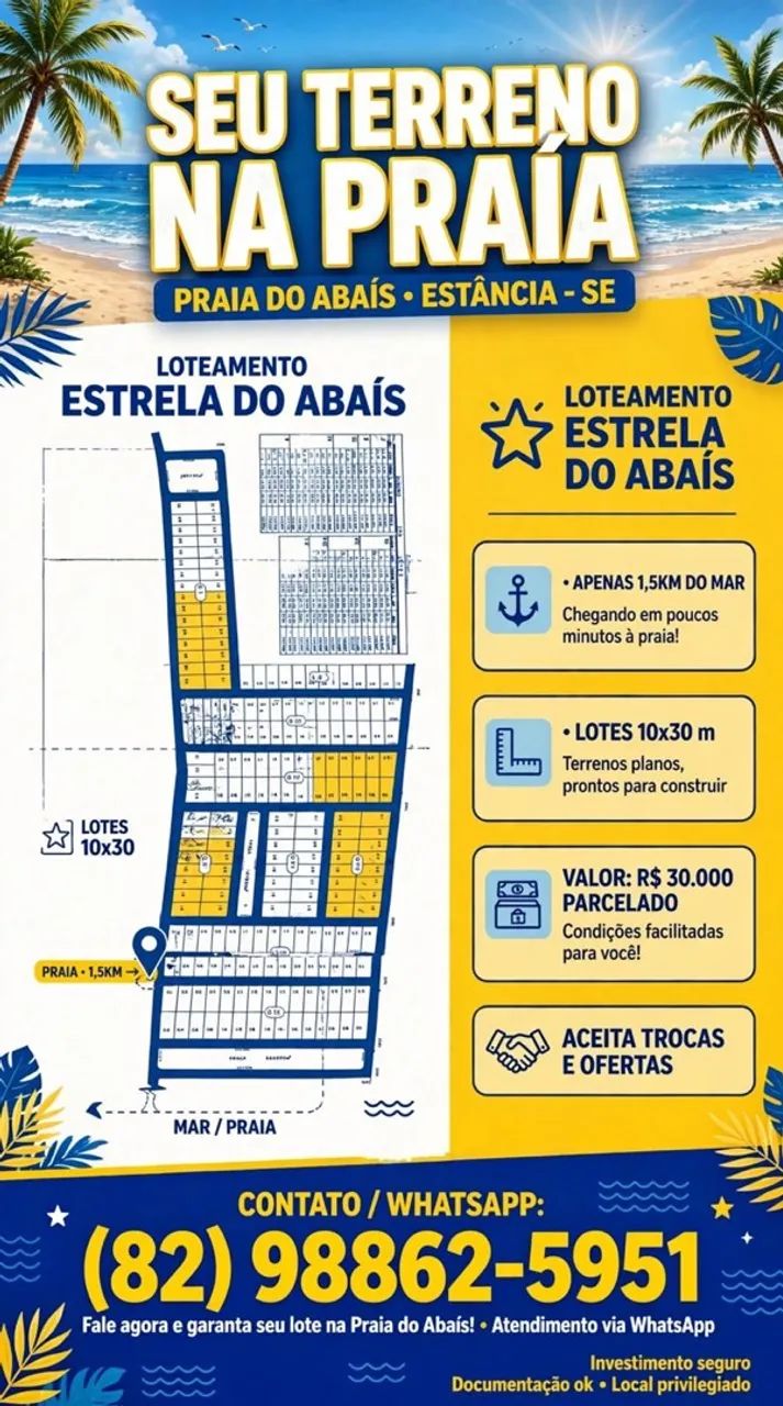 Lotes na Praia do abais Estância-Se 