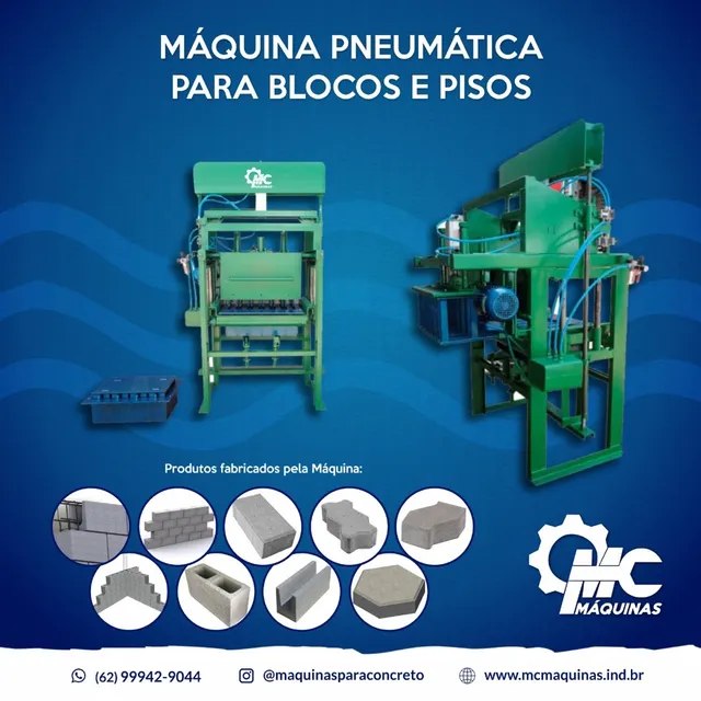 Máquina Pneumática para fazer blocos, canaletas e pisos intertravados de concreto