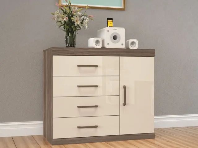 Cômoda com Estrutura em MDP - 4 Gavetas com Corrediças Metálicas e Prateleira Interna