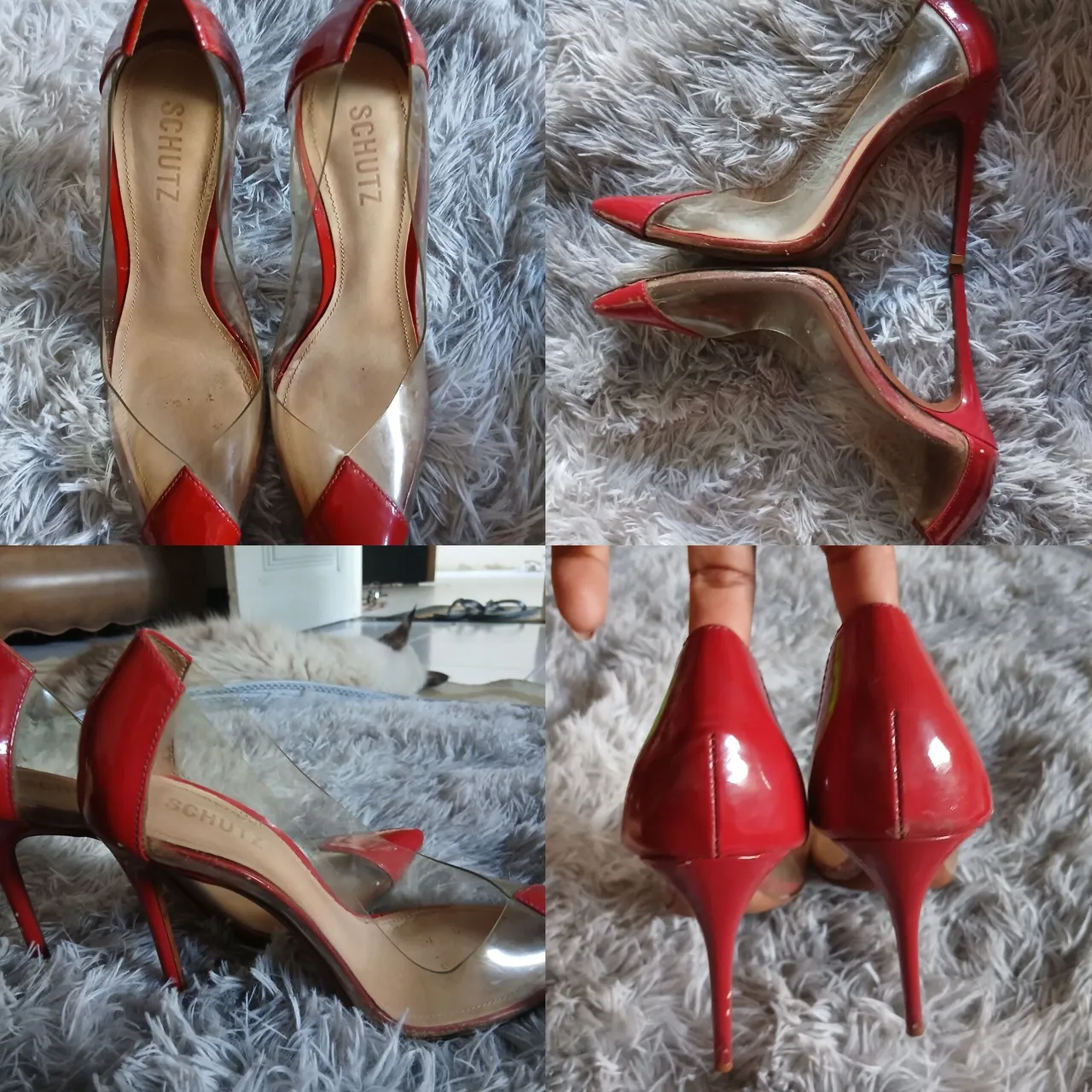 Scarpin Schutz Transparente Vinil Salto Fino Vermelho