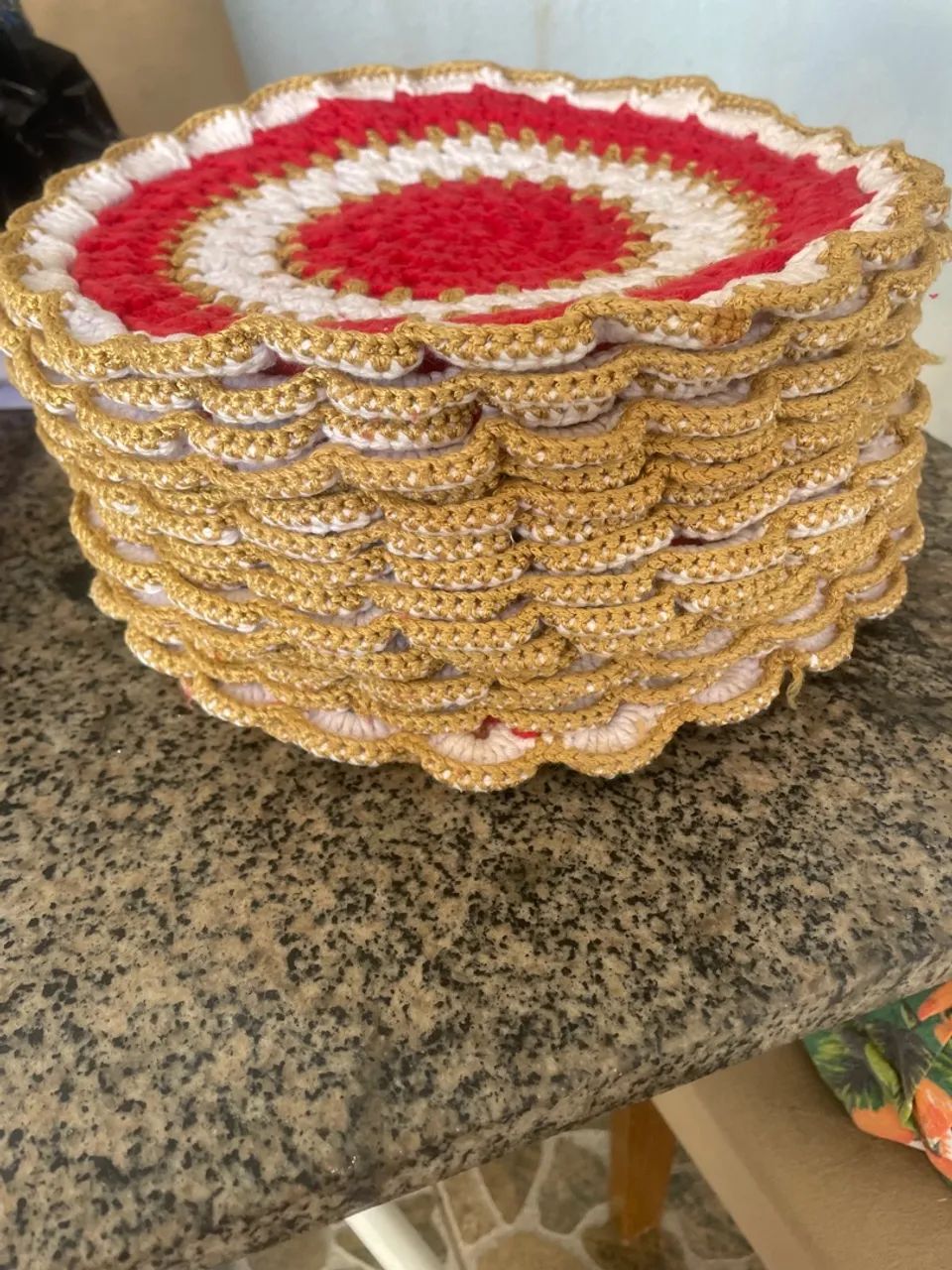 22 unidades Jogo Americano Crochê Vermelho e Branco - Foto 4