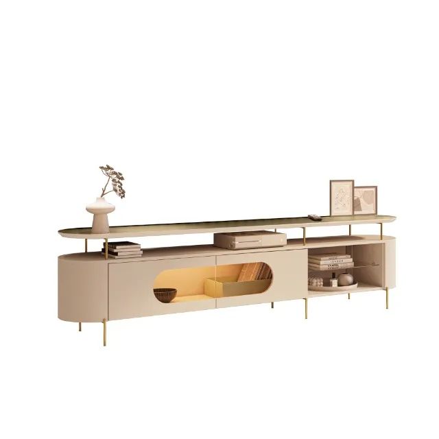 Bancada 100% MDF com LED P/ TV'S até 85" e Pés em Aço Dourado - Foto 2