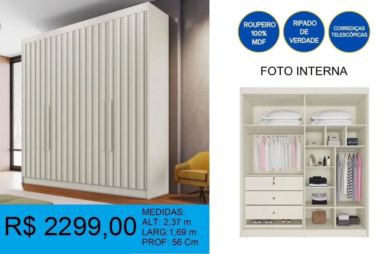 Guarda-roupa super reforçado portas ripadas - Foto 3