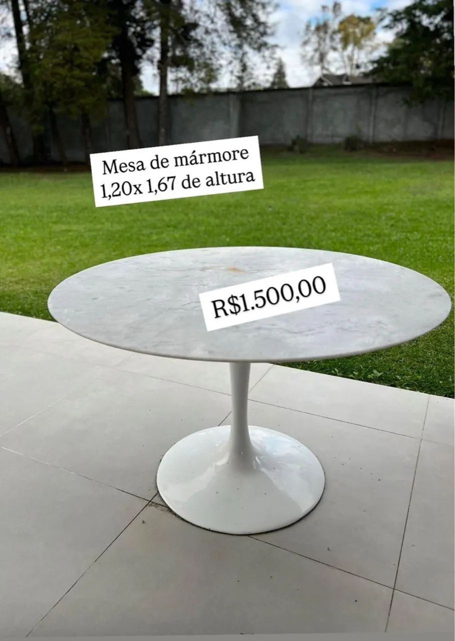 Mesa de mármore redonda 1,20x1,67 - R$1.300