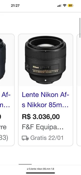 Lente Nikon 85mm f/1.8G AF-S NIKKOR 1.600$ - Foto 4