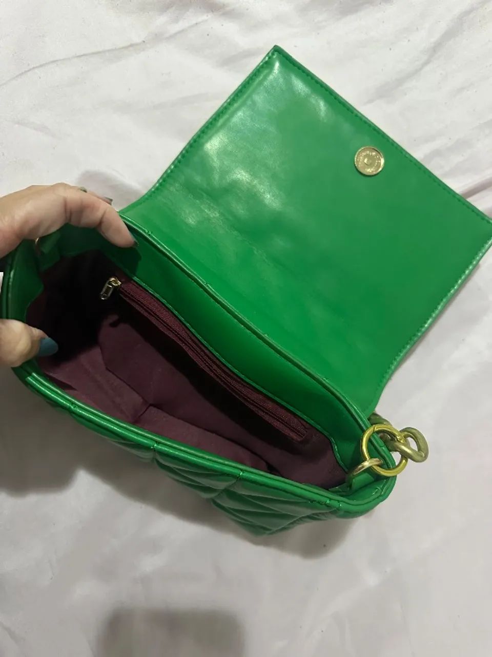 bolsa de mão/ombro verde alça corrente dourada - Foto 4