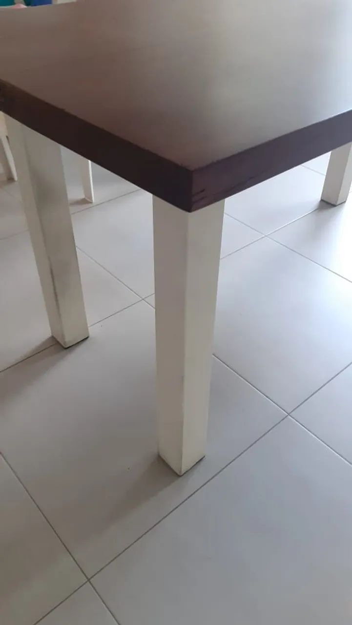 mesa de jantar madeira maciça e base de ferro branca  - Foto 4