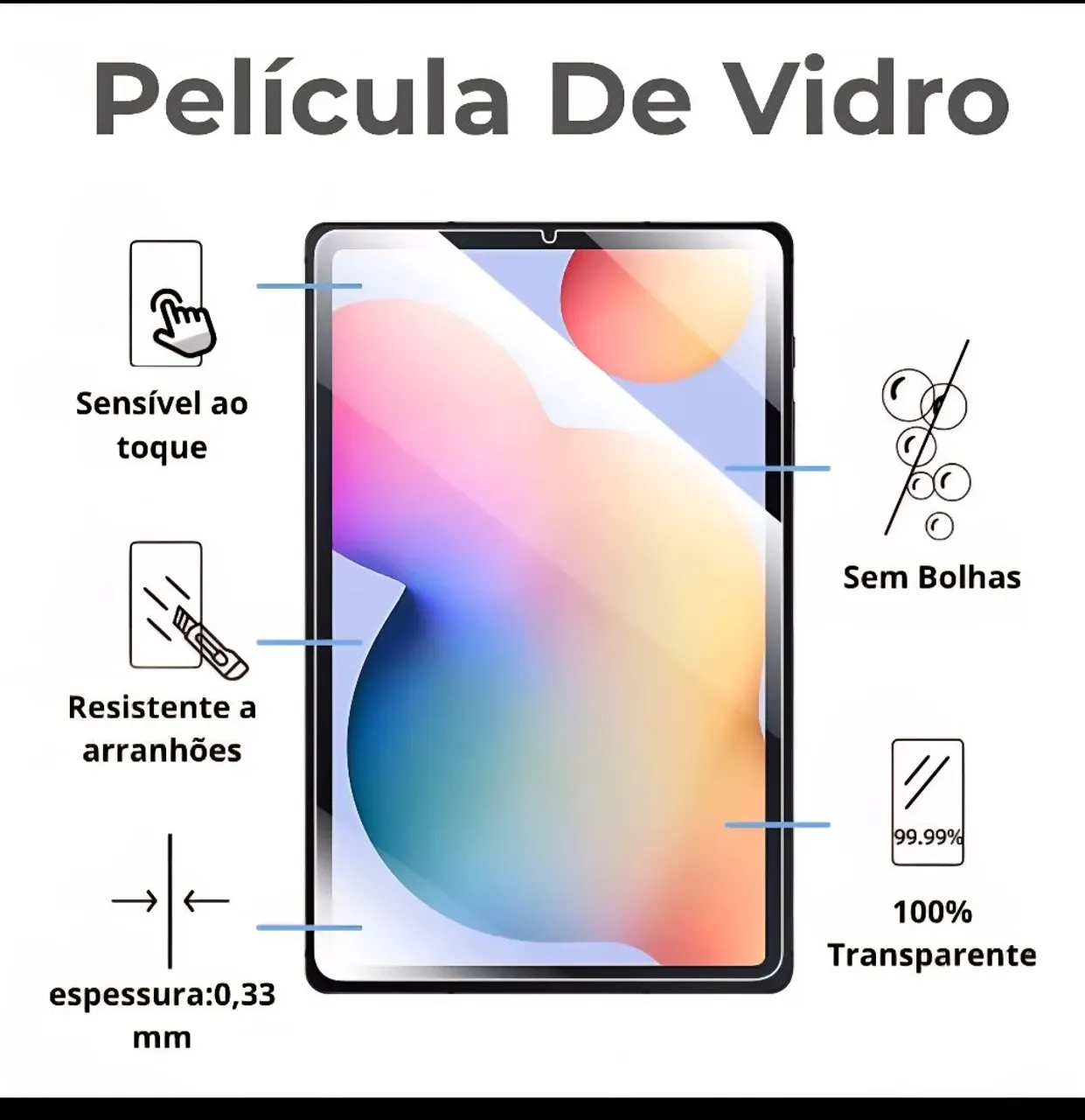 Película de Vidro para tablet Samsung s6 lite - Ultra Transparente