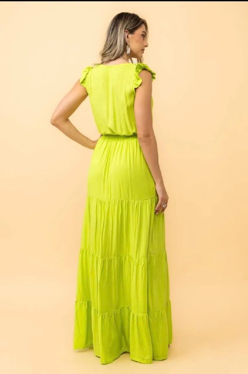 Vestido longo verde lima lindo M - Foto 2