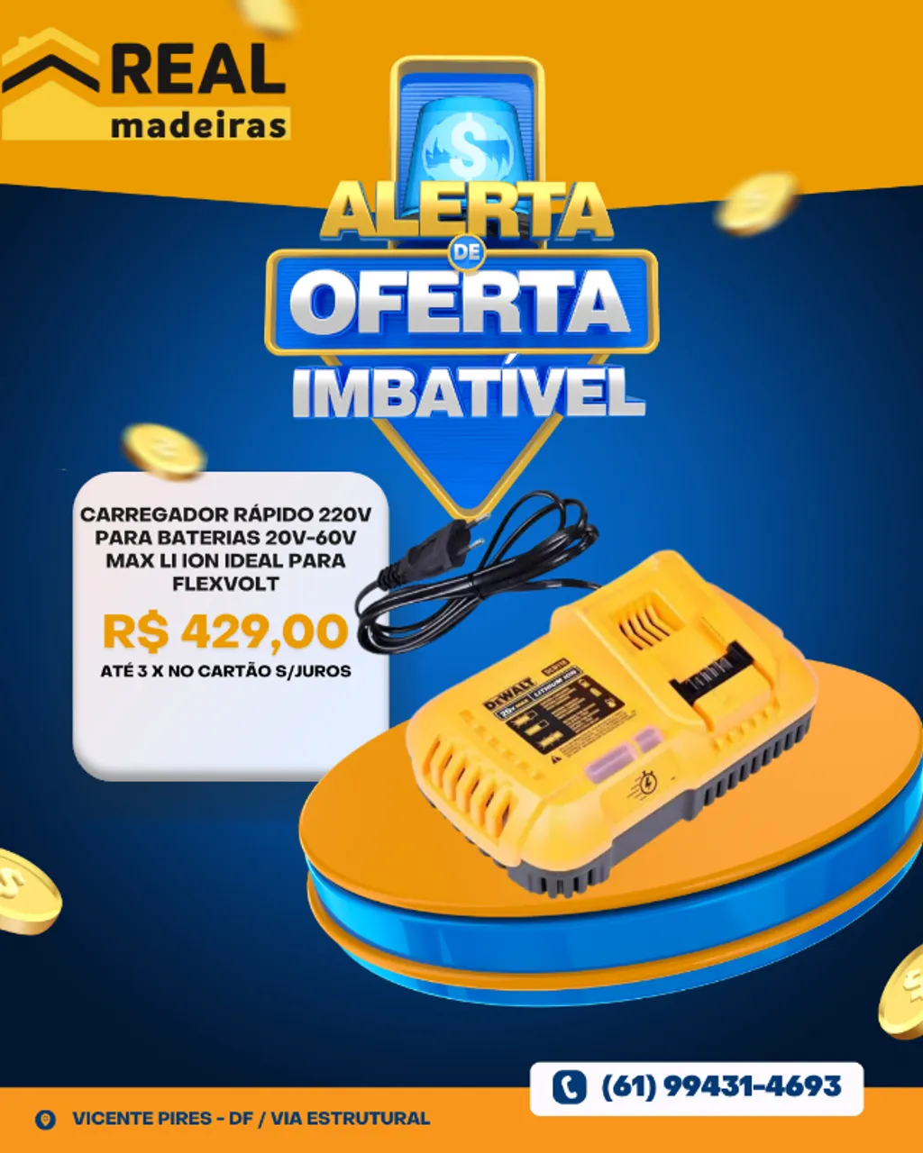 CARREGADOR RÁPIDO 220V PARA BATERIAS 20V-60V MAX LI ION IDEAL PARA FLEXVOLT DCB118-B2