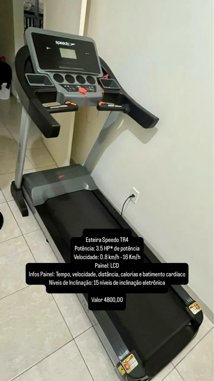 Esteira Speedo TR4 - perfeito estado, pouco uso. Ate 16km/h. 15 níveis de inclinação