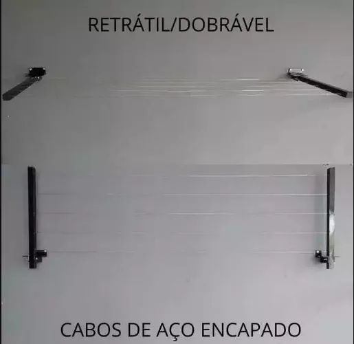 Varal De Parede Retrátil Em Aço Dobrável, Articulado, Cabo De Aço Encapado - Foto 5
