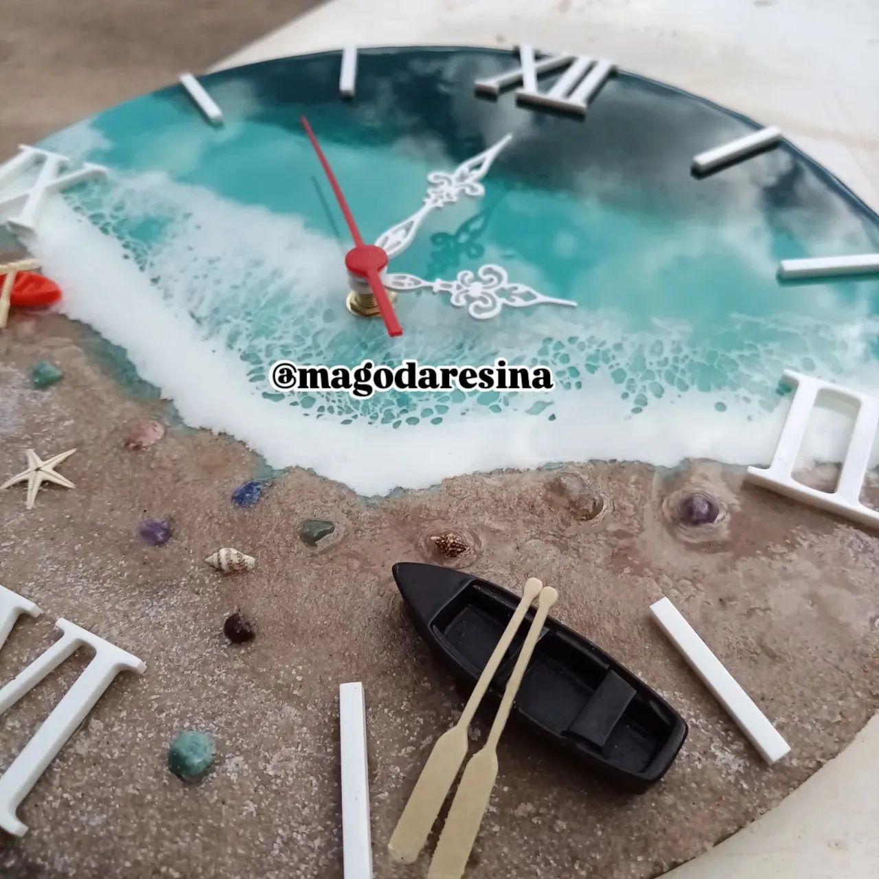 Relógio de Parede Praia Mar Oceano de Resina feito a mão Artesanal Único e Exclusivo Luxo - Foto 3