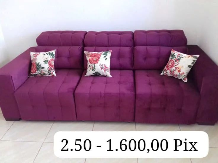 Sofa Retratil 2.50 Pronta Entrega - Veludo Azul e.Cinza - Foto 3