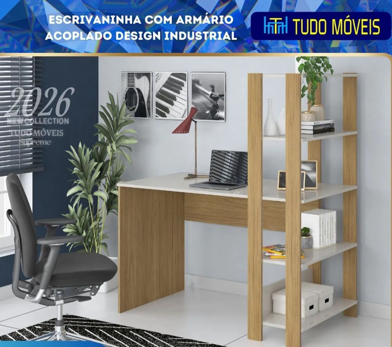 ESCRIVANINHA COM ESTANTE ACOPLADO C/DESING INDUSTRIAL  - Foto 2