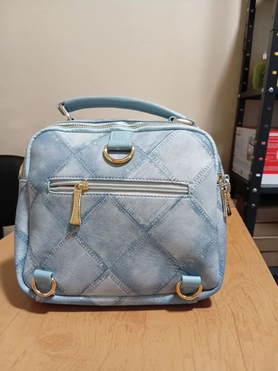 Bolsa azul estilo mochila com 2 alcas
