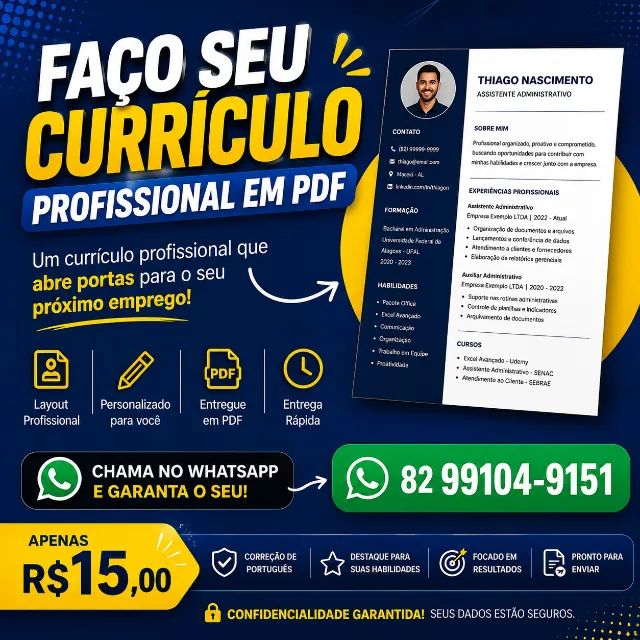 FAÇO SEU CURRÍCULO PROFISSIONAL EM PDF  R$15