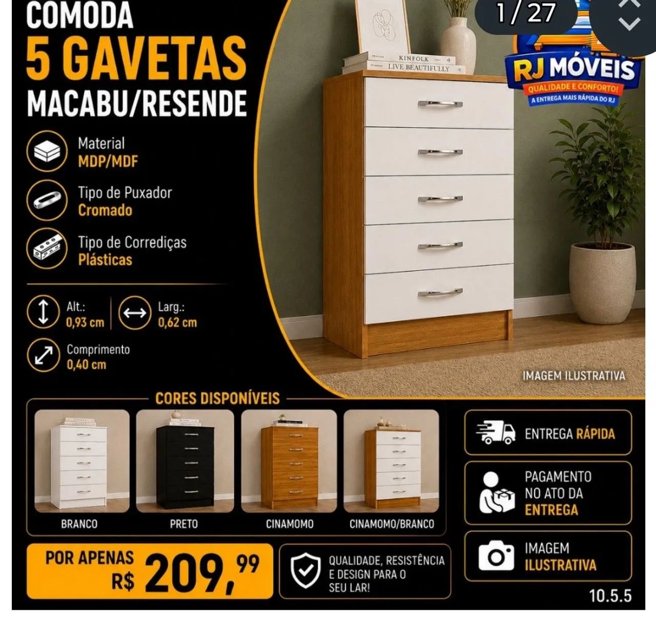 Cômoda 5 Gavetas 