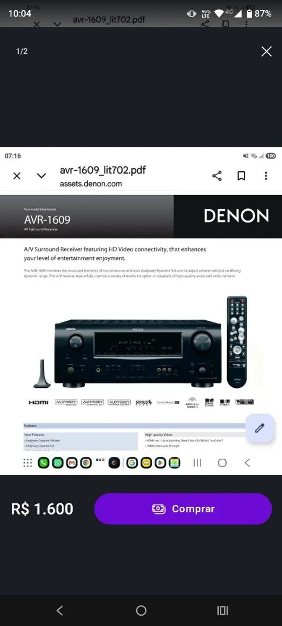 Vendo Receiver Denon Profissional AVR 1609 importado 
