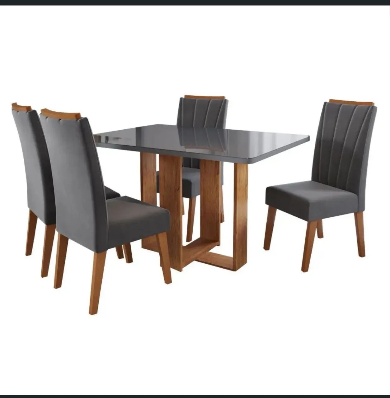 Conjunto Sala de Jantar 4 Lugares Retangular Tampo MDF Stella Mel/Cinza - Foto 3