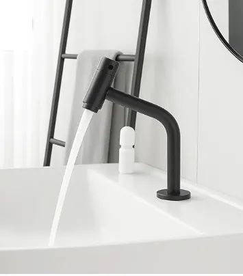 Torneira Banheiro Bica Baixa Preta DOMUM Metal 1/4 de Volta para Lavatório Lavabo Pia Água
