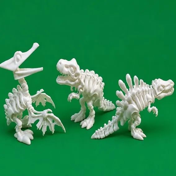 Kit 3 Dinossauros Articulados 3D Brancos ? T-Rex, Espinossauro e