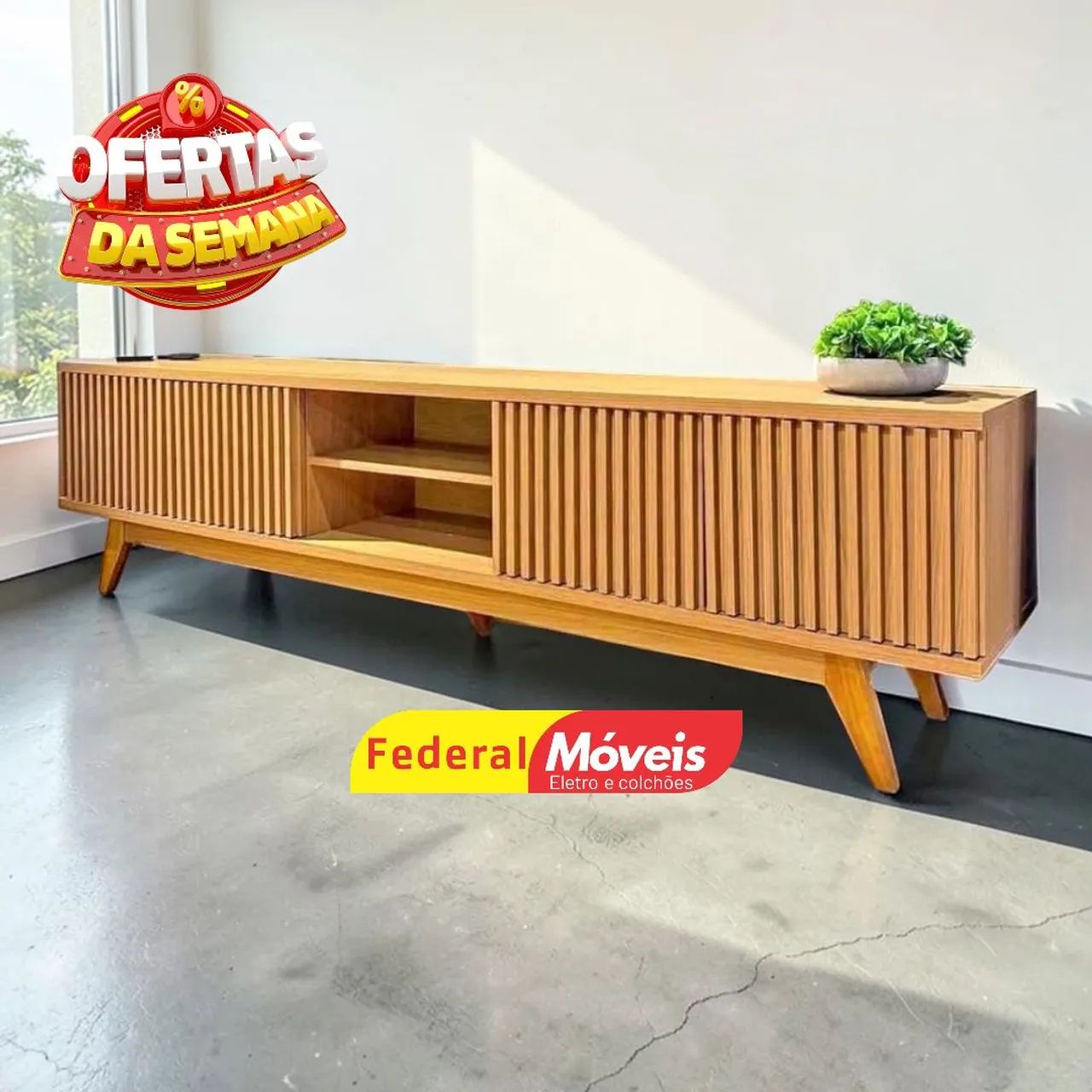 Bancada de TV até 75" 2,20m 4P Ripadas - Entregamos
