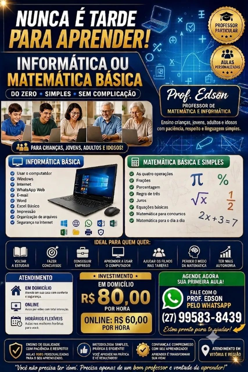 Ofereço aulas de Informática ou Matemática básica