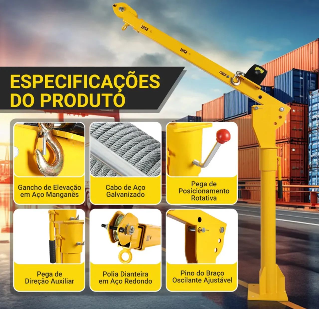 Guincho Girafa Hidráulico Elétrico Giratorio 500kg P/ Pickup com controle - Foto 2