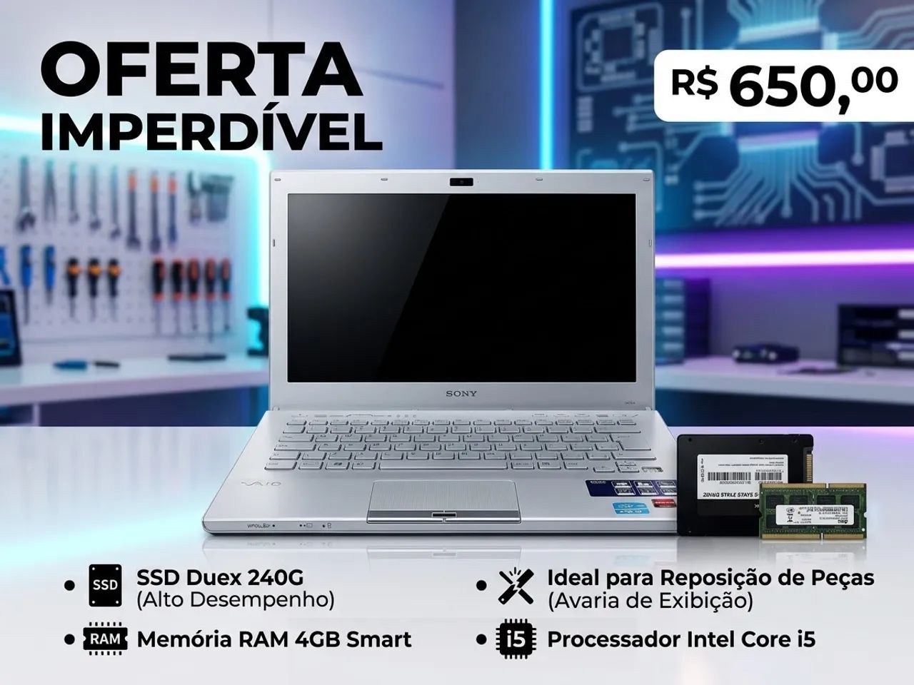 Notebook Sony Vaio Core i5 + SSD 240GB + RAM 4GB - Para Peças