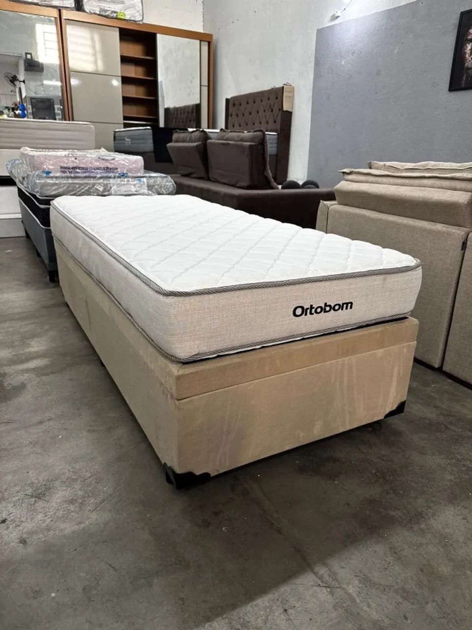 Colchão Solteiro Premium Ortobom + Base Baú Bege Suede