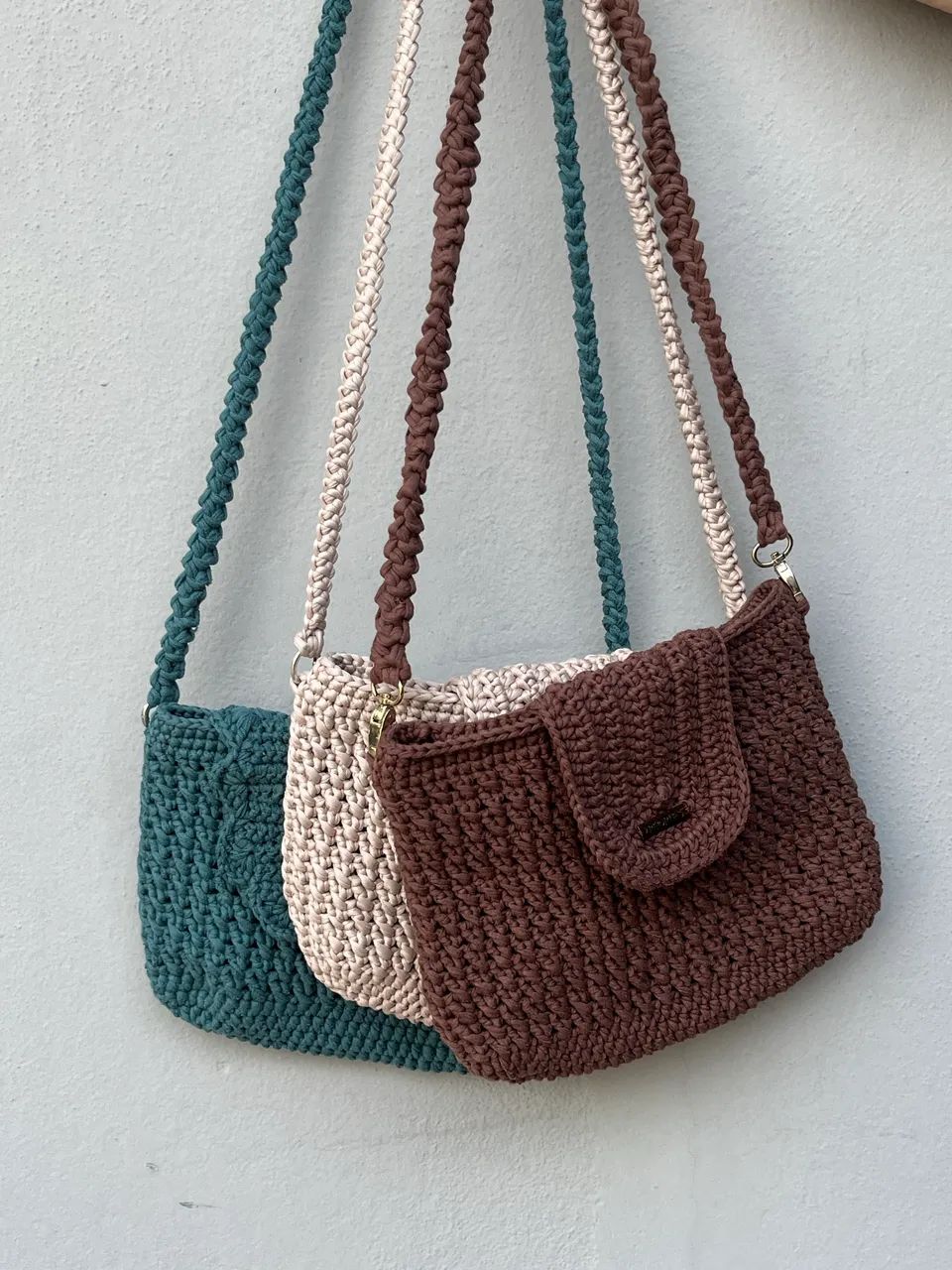 bolsa de crochê feita à mão marrom - Foto 5