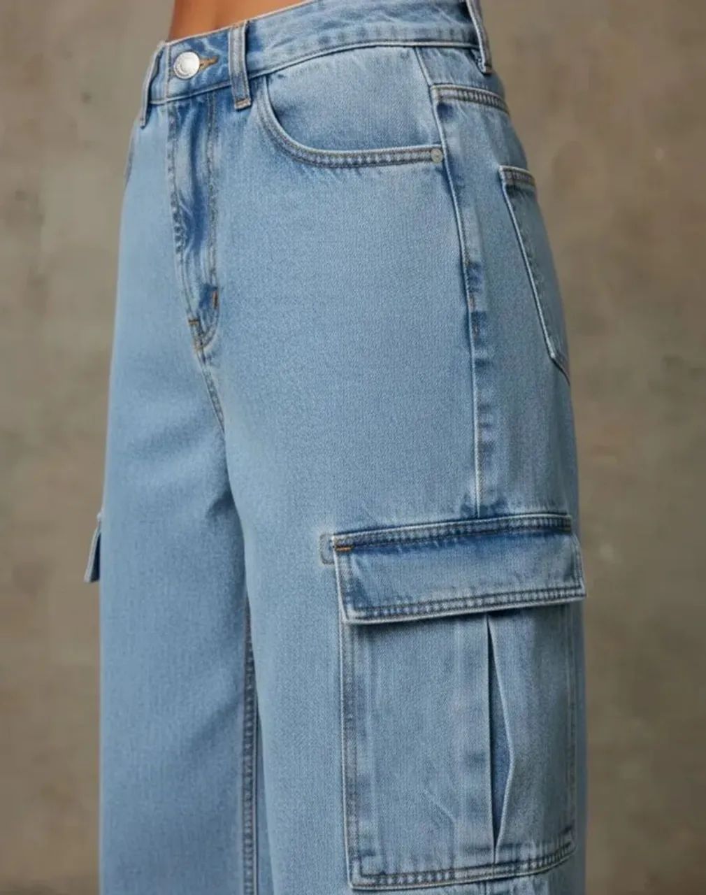 Calça Wide Leg Jeans Cargo - Usada - Foto 3