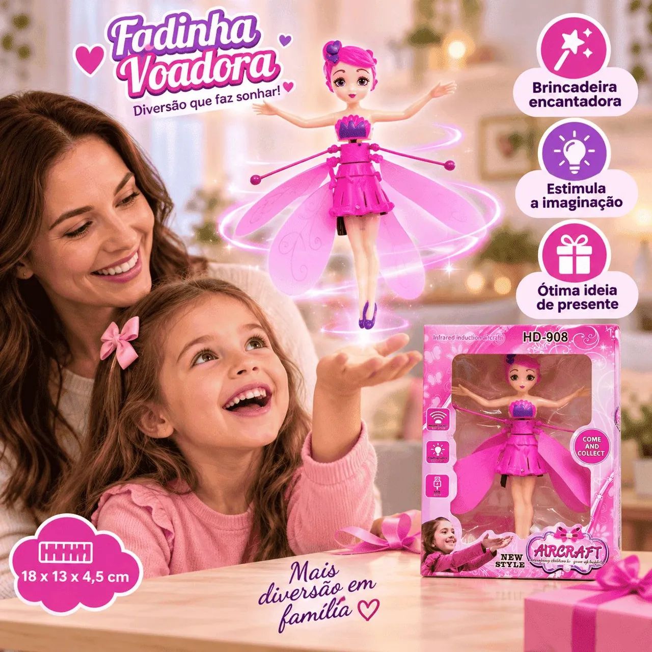 Boneca Fada Voadora Com Sensor Led Usb Brinquedo Infantil - Foto 3