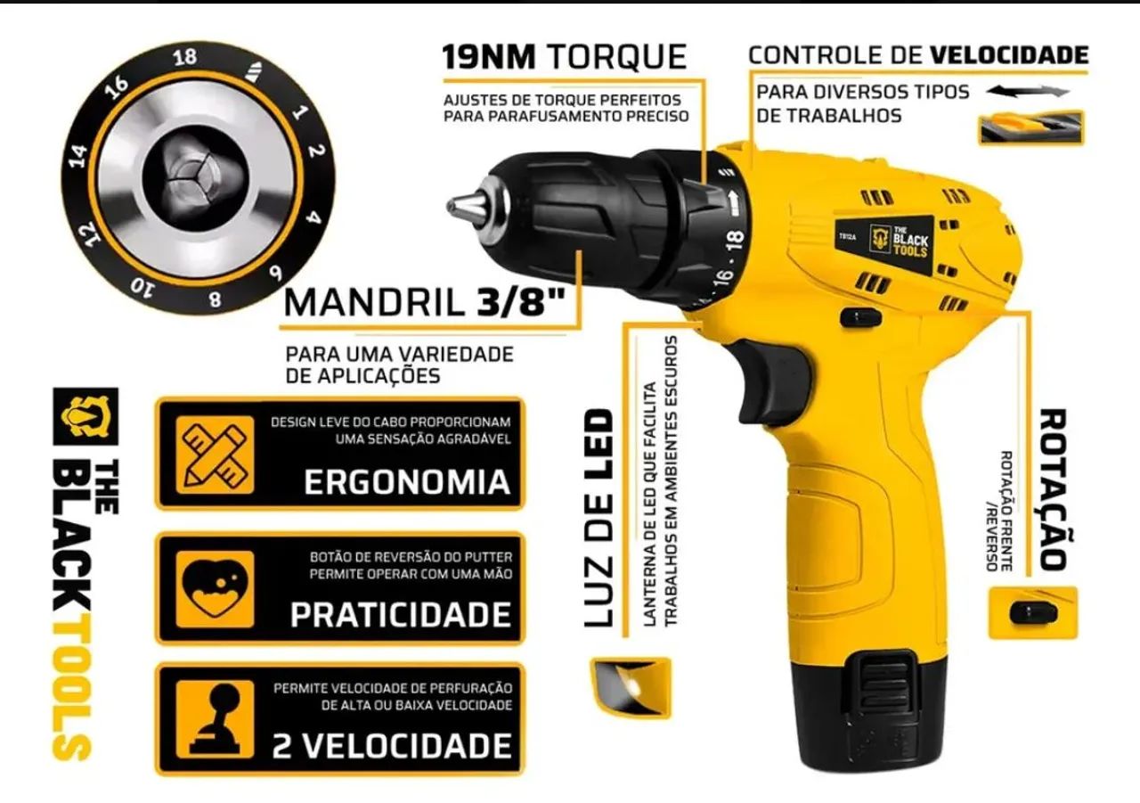 PARAFUSADEIRA/FURADEIRA 12v A BATERIA 100% NOVA! - Foto 3