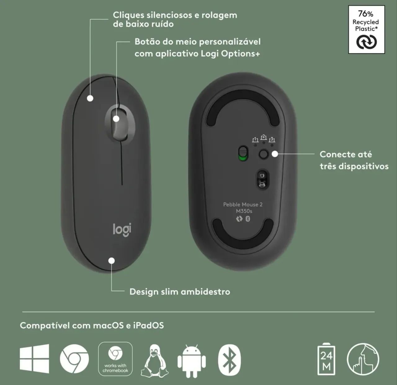 Mouse Logitech Pebble 2 M350s + Teclado Logitech Pebble Keys 2 K380s + Mouse Pad Logitech  - Foto 5