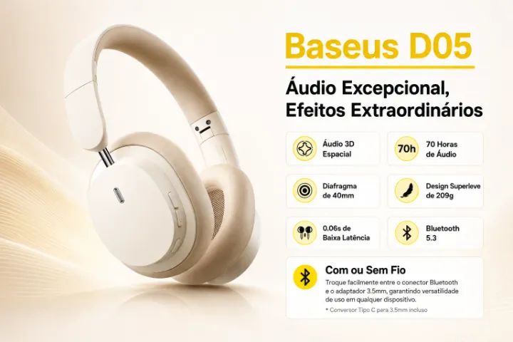 Headset bluetooth Baseus Bowie D05 - Branco creme - Novo - Foto 3