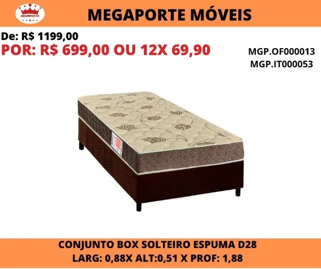 CAMA BOX SOLTEIRO ESPUMA D28
