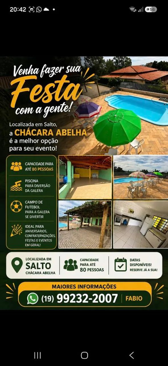 Aluguel  de chácara  para eventos 