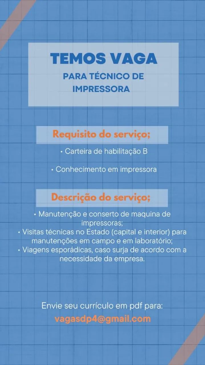 Vaga para técnico de impressora 