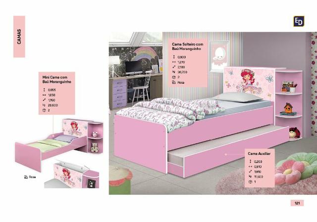 Cama solteiro liz bau moranguinho com auxiliar zapp *