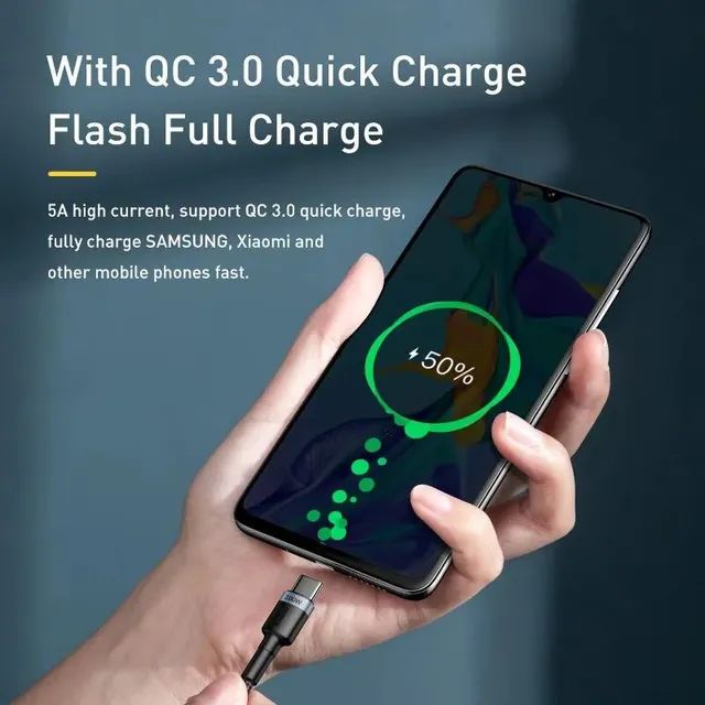Cabo USB Baseus tipo C para C carregamento rápido 100w 5A 1M - Foto 2