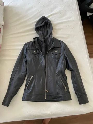 Jaqueta de couro com capuz removível - Foto 3