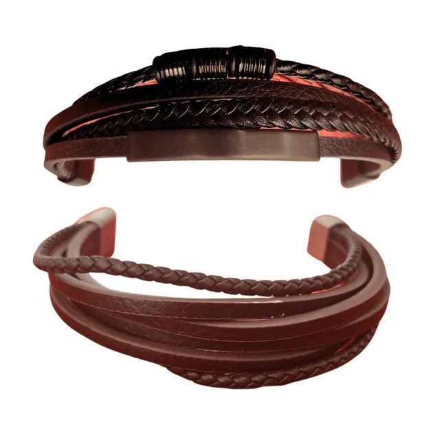 Kit Pulseiras Em Couro Preta e Marrom (19 cm) com fecho magnético em Promoção 