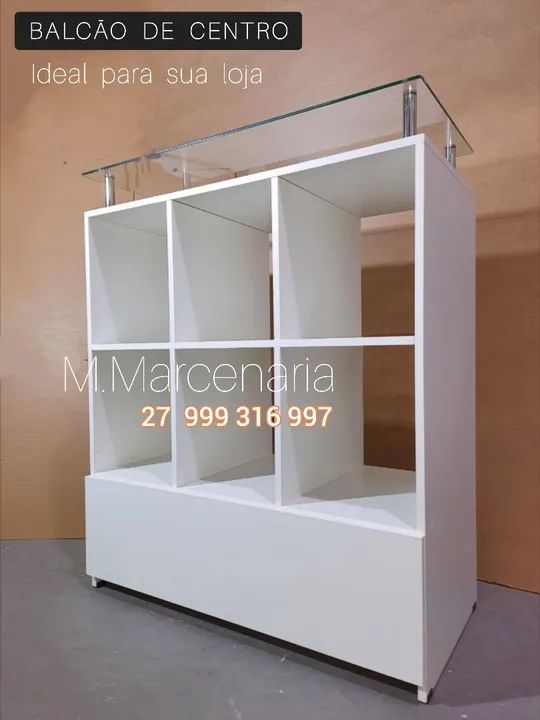BALCÃO COM VIDRO COLMEIA E GAVETA