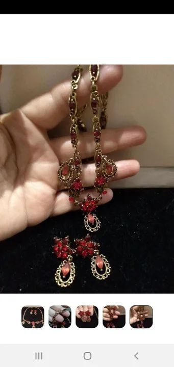 Conjunto de colar e brincos com pedras vermelhas - Foto 5