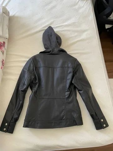 Jaqueta de couro com capuz removível - Foto 2