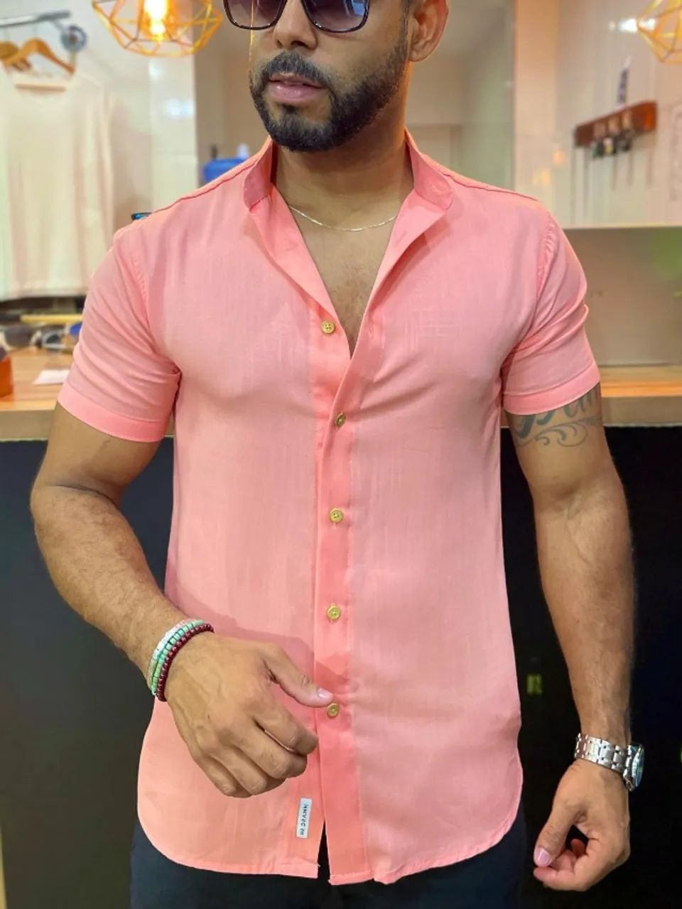 Camisa Masculina gola padre Viscolinho - Foto 3